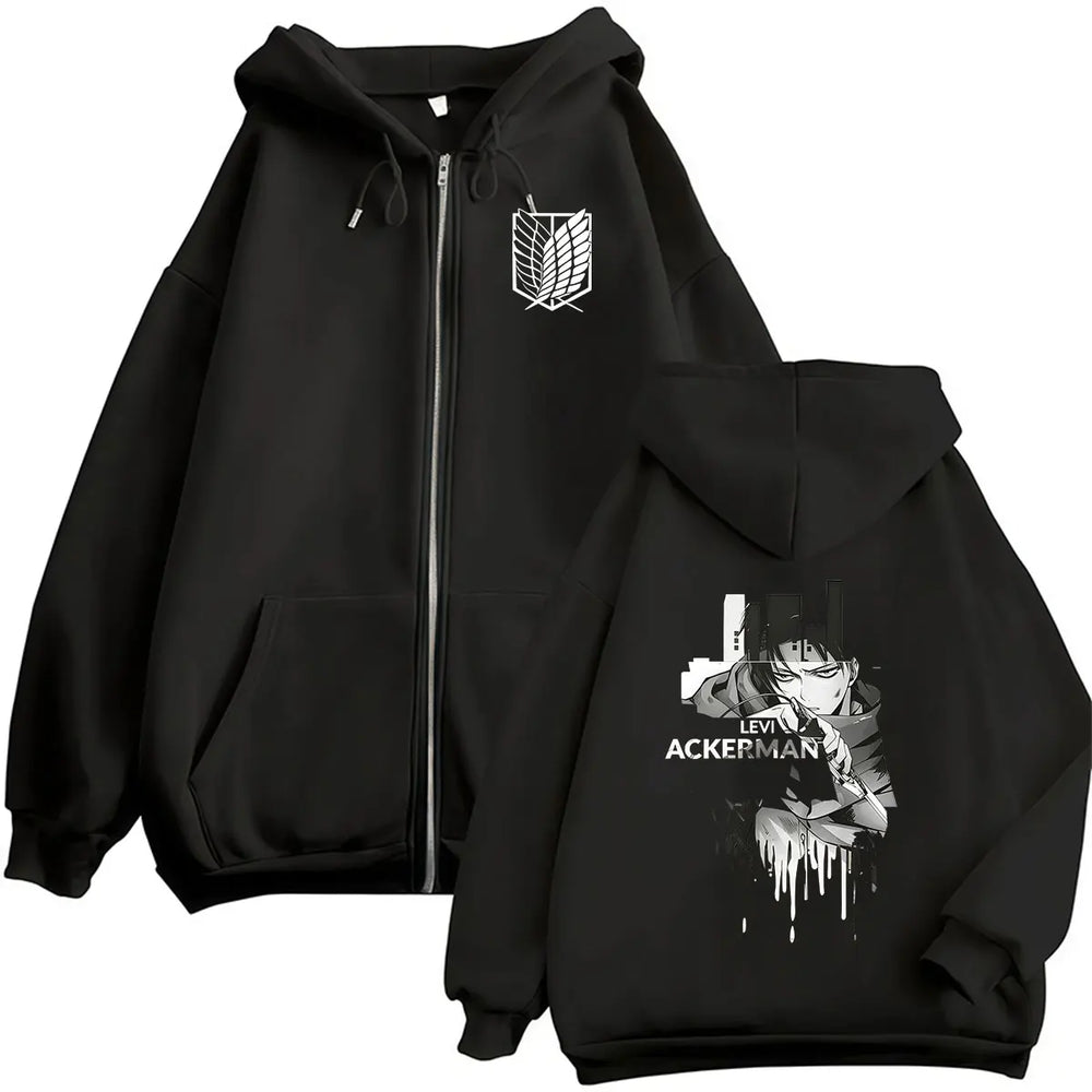 Attack on Titan Levi Ackerman Zipper Hoodie – Vintage Oversized Graphic Sweatshirt