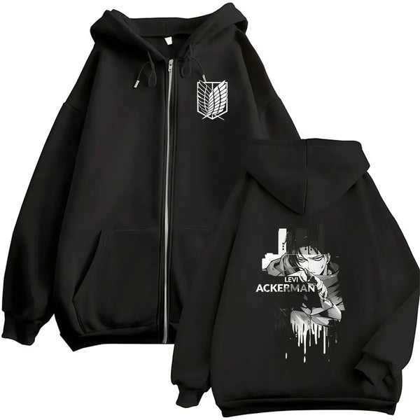Attack on Titan Levi Ackerman Zipper Hoodie – Vintage Oversized Graphic Sweatshirt