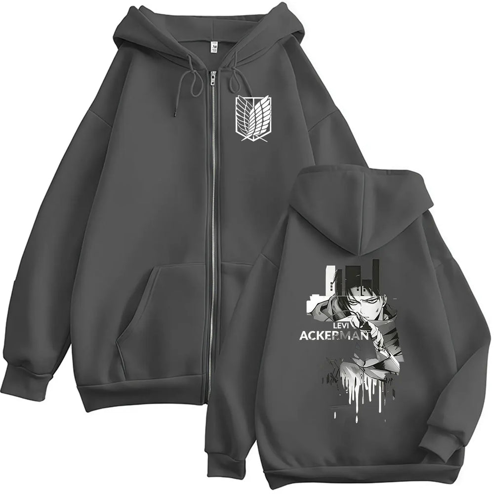 Attack on Titan Levi Ackerman Zipper Hoodie – Vintage Oversized Graphic Sweatshirt 4