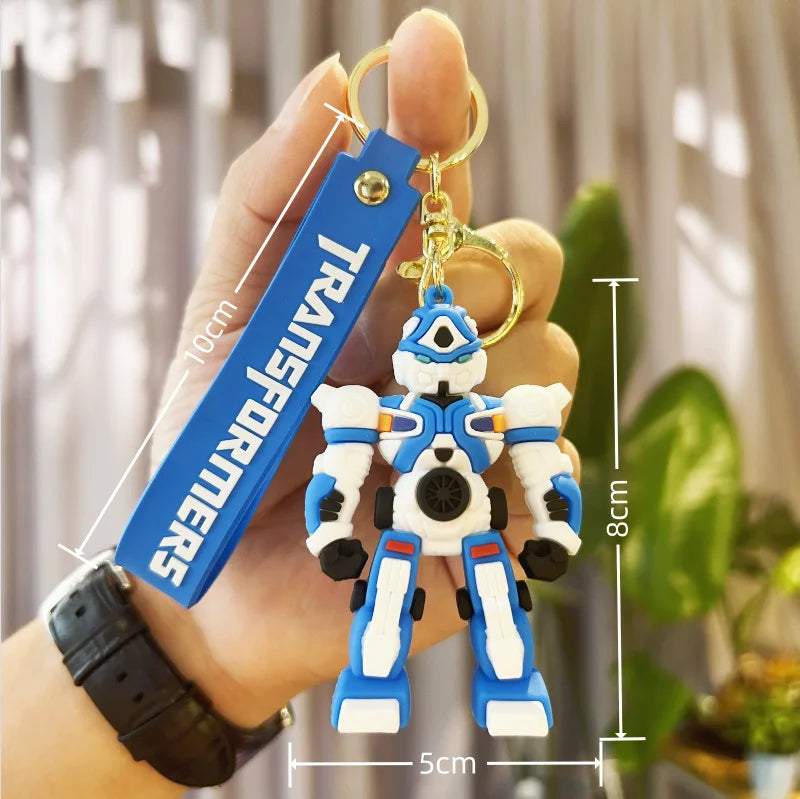 Cute Transformation Creative Peripheral Keychains 3D PVC Pendant Bumblebee Optimus Prime Bag Car Soft Rubber Figure Toy Keychain