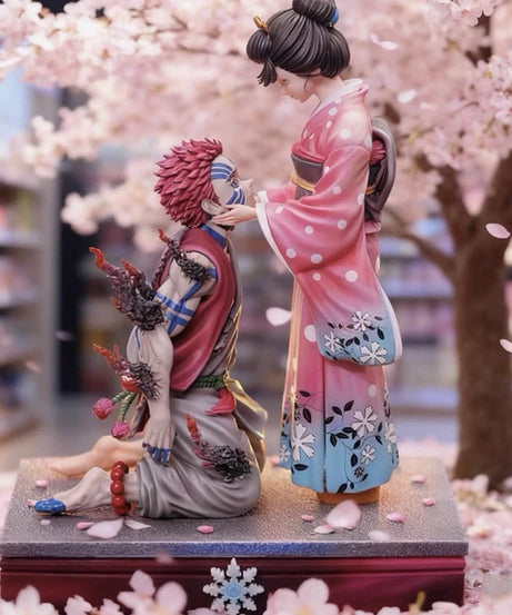 27cm Demon Slayer GK Popart Akaza & Koyuki Figure Anime Collectible Model Toy Cherry Blossom Scene Statue Desktop Ornament Gift