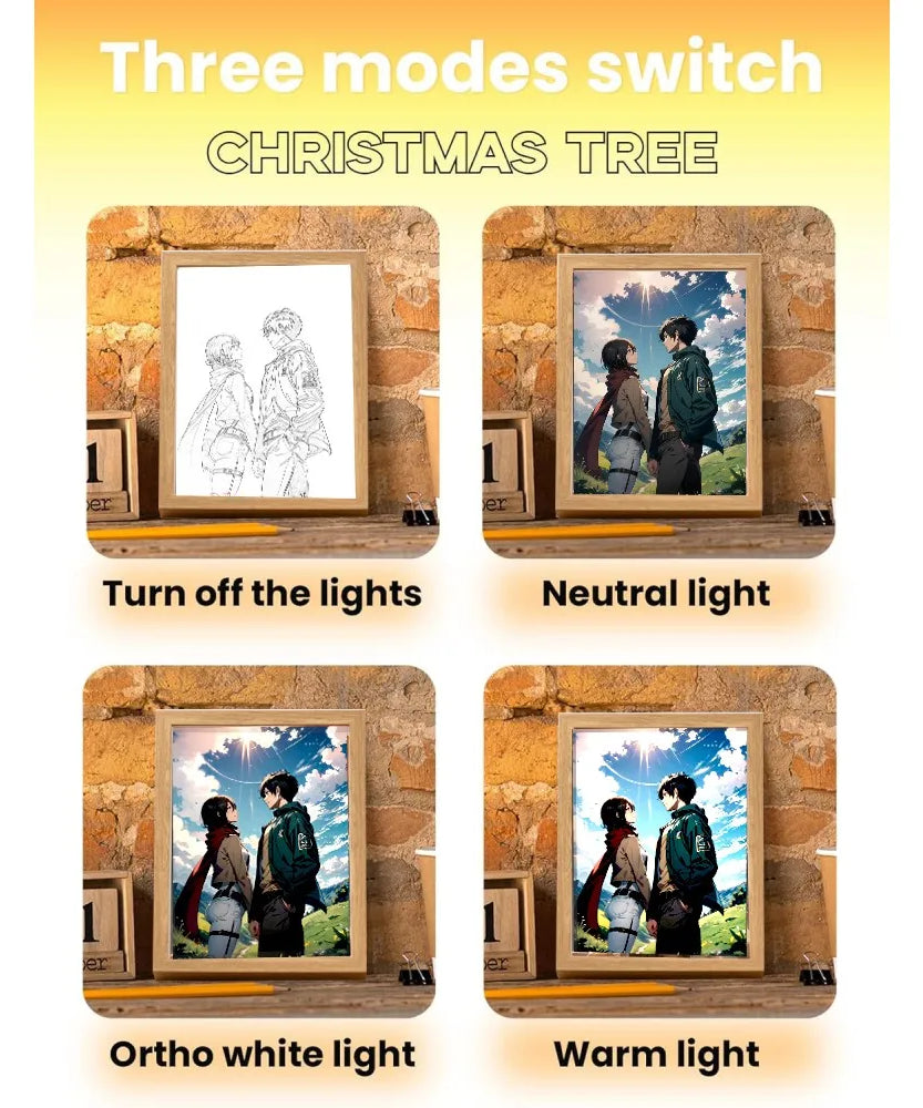 Anime Attack on Titan Night Light Painting Picture Frame Room Decor Home Wall Decorative Art For Bedroom Friends Gifts Moon Lamp