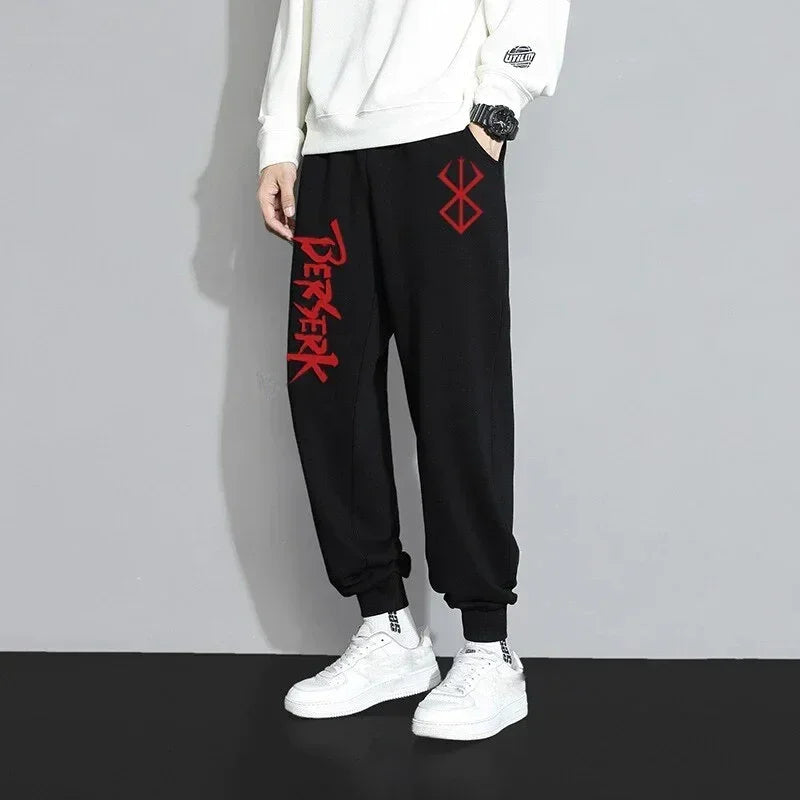 Men's berserk animated printed sportswear pants sports jogging pants casual polar lining pocket pants