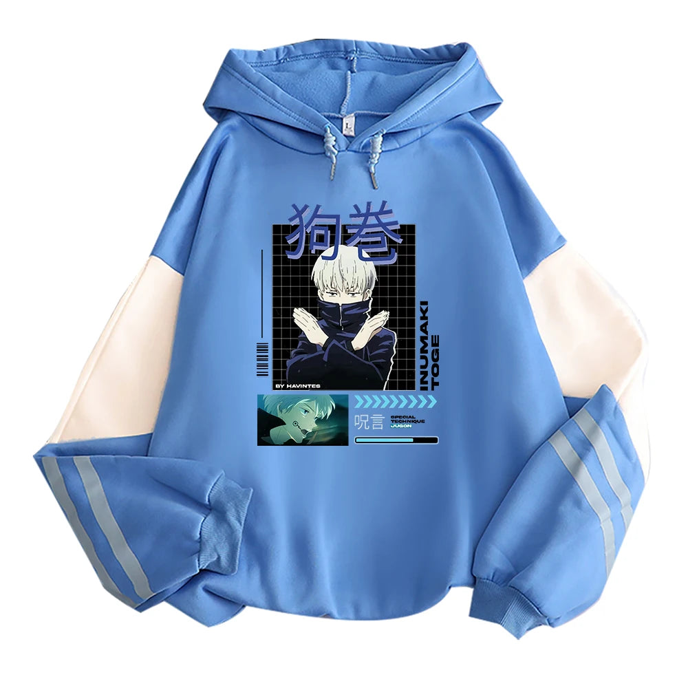Jujutsu Kaisen Toge Inumaki Striped Sleeve Graphic Hoodie Harajuku Streetwear 6