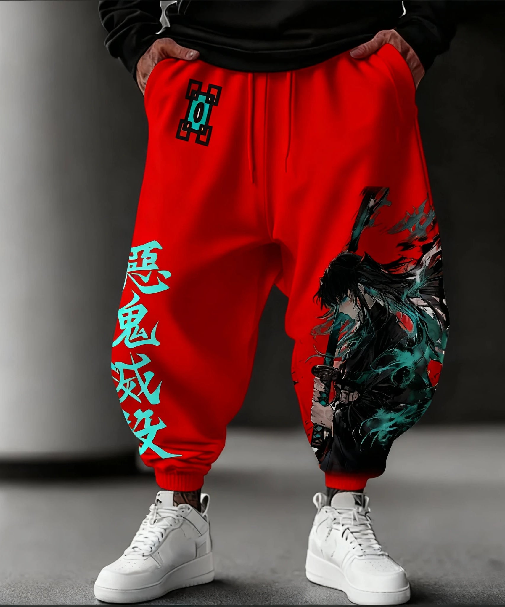 Demon Slayer Anime Autumn/Winter Sports Pants NewTokitou Muichirou Hand Drawn Printed Men's Loose Casual Fashion Tights