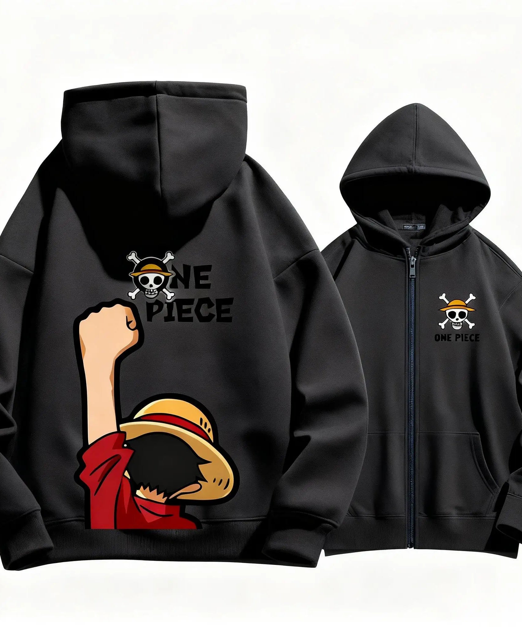 New Unisex Autumn One Piece Anime Hoodie Men Women Zip Up Jacket Luffy Graphic Print Pullover Sweatshirt Streetwear Casual Tops