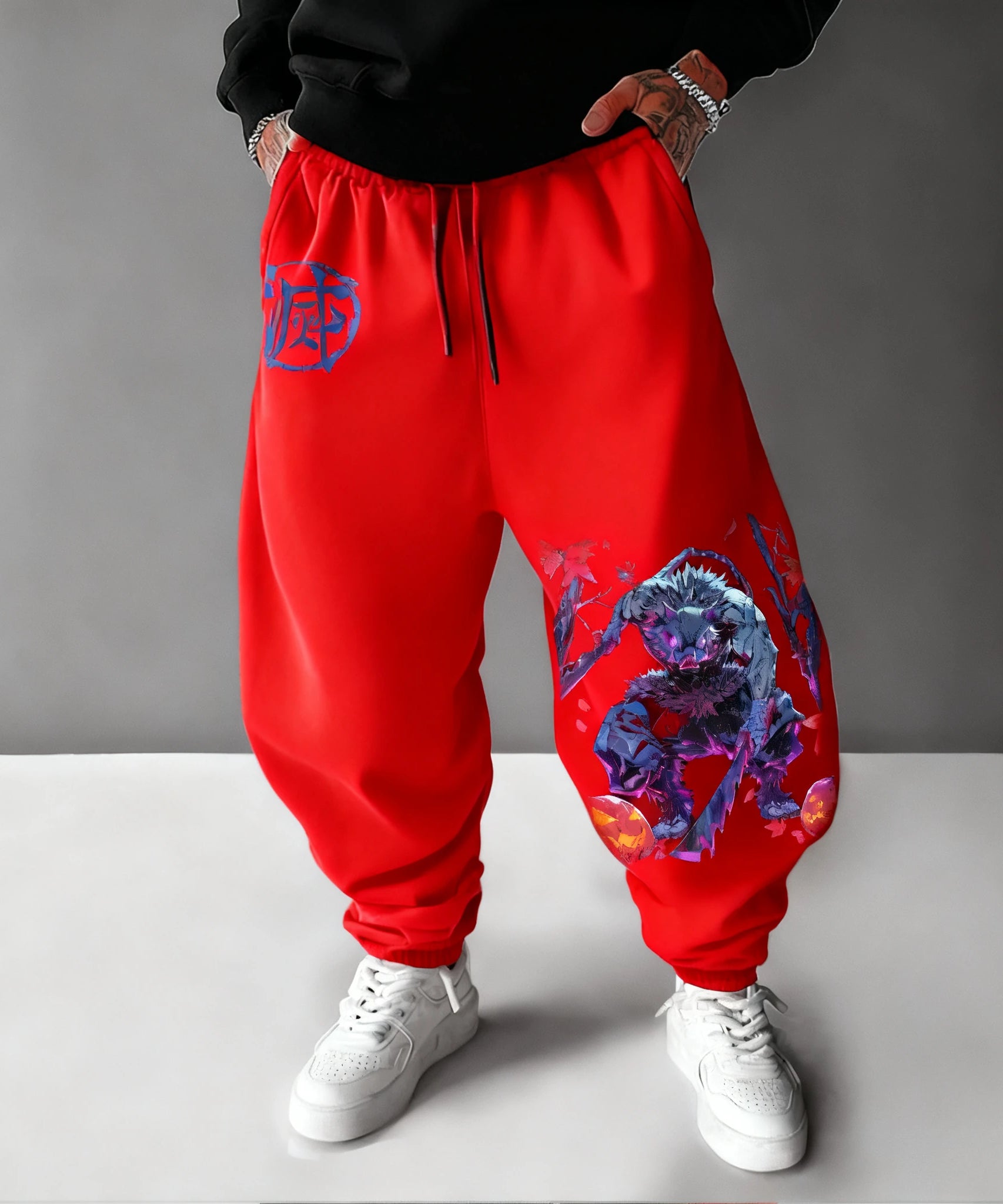 Demon Slayer Halloween Men's Sports Pants Autumn/Winter New Hashibira Inosuke Anime Printed Hip Hop Loose Casual Tights