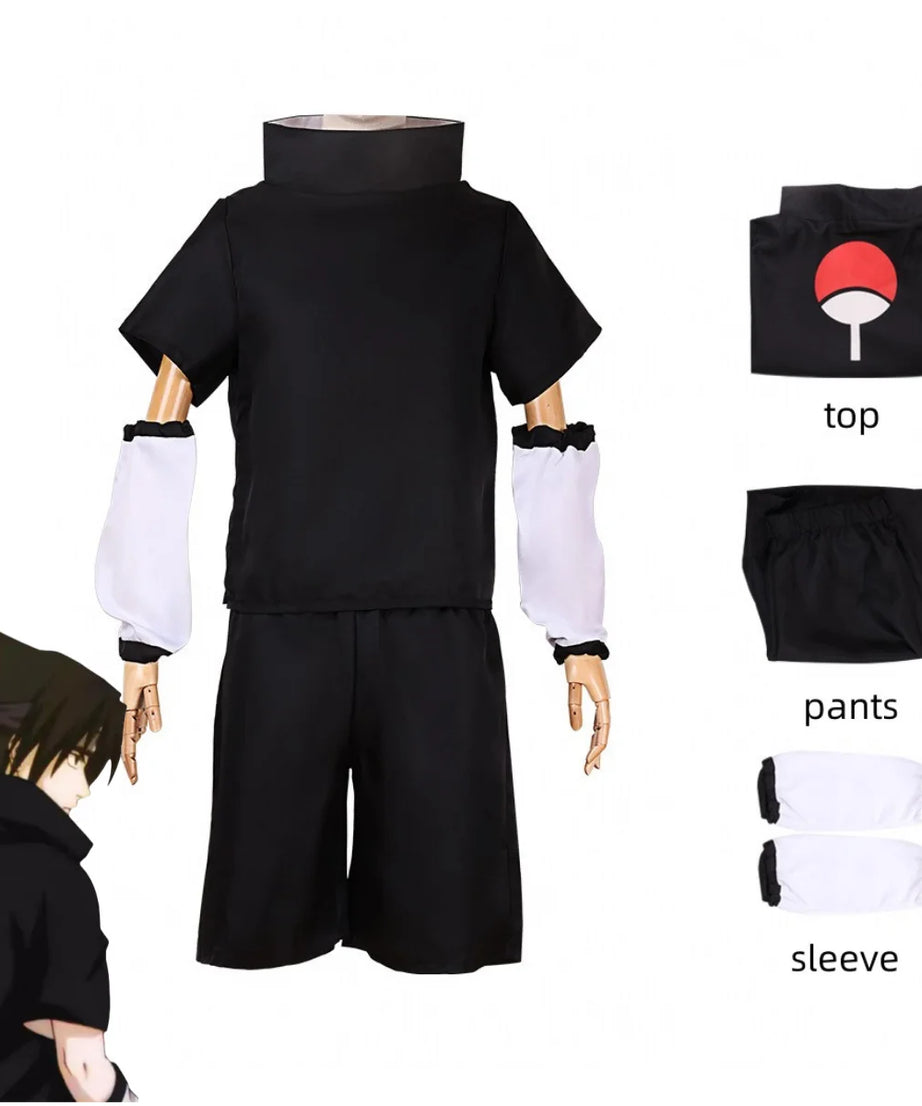 Anime Uchiha Sasuke 2nd Generation Cosplay Costume Summer Black Short Sleeve T-shirt Wig Adult Man Woman Christmas Party Suit