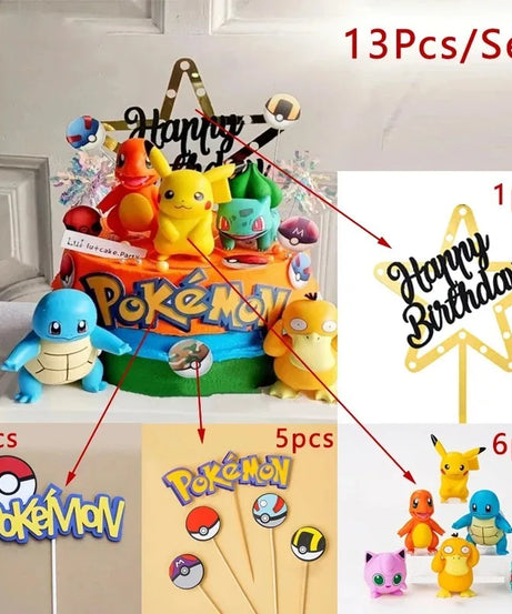 13Pcs/set Pokemon Cake Topper Anime Figure Pikachu Party Happy Birthday Pokemon Cake Decoration Supplies Ornaments Boy