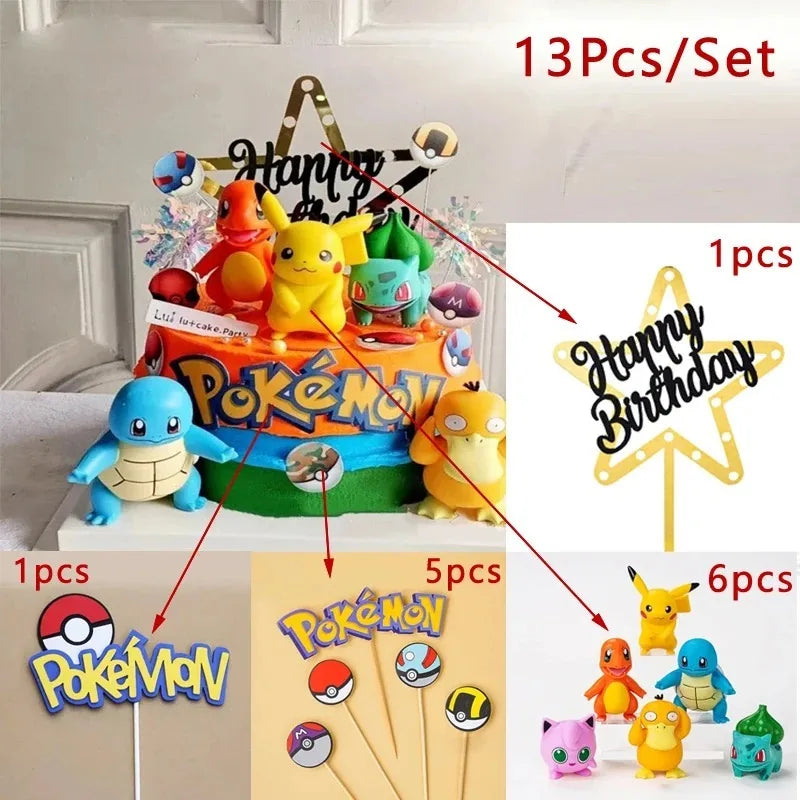 13Pcs/set Pokemon Cake Topper Anime Figure Pikachu Party Happy Birthday Pokemon Cake Decoration Supplies Ornaments Boy