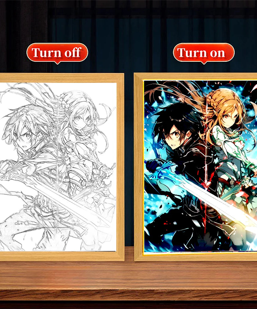 Anime Figure Sword Art Online Light Painting Photo Frame Kirito Figure Led Lamps Home Bedroom Tabe Decor Birthday Gift moon Lamp