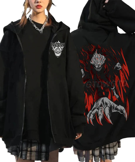 Anime Dandadan Ken Takakura Graphic Print Hooded Men women Zip Up Hoodies Oversized Sweatshirts Harajuku Male Zipper Jacket