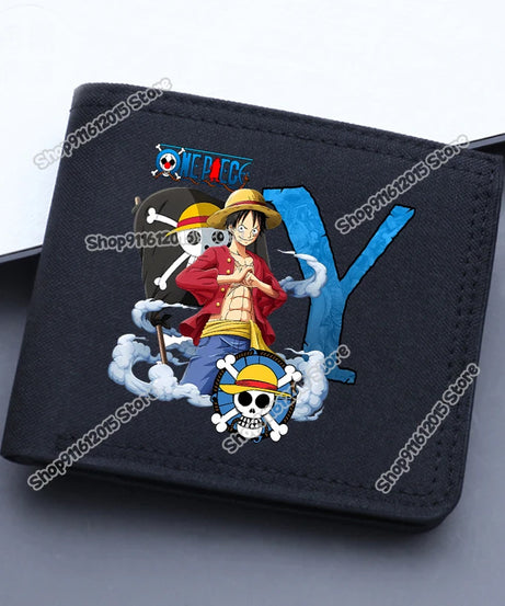 One Piece Letter Men Short Wallet Man Luffy Alphabet Canvas Wallet Man Credit ID Card Holder Anime Foldable Pocket Coin Purse