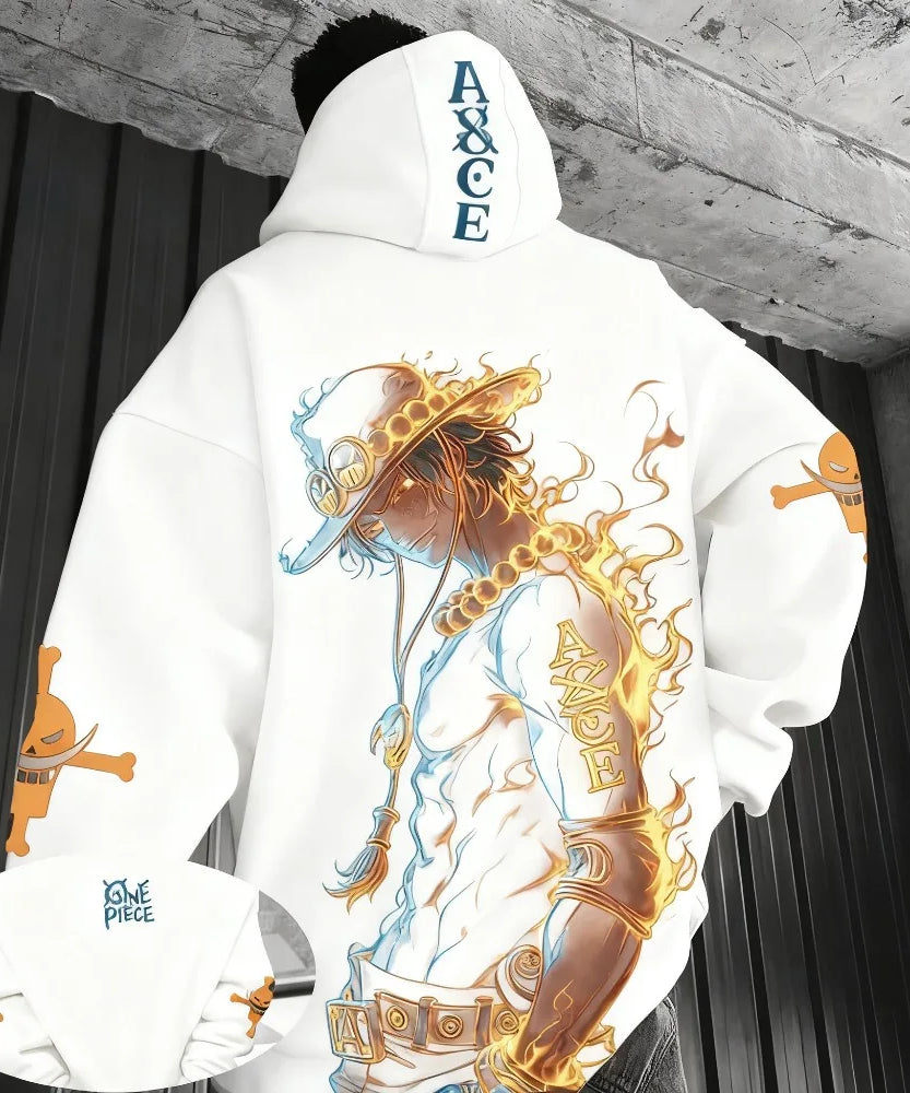One Piece Anime Ace Co Branded Printed Hoodie Men's and Women's Autumn/Winter Loose Casual Harajuku Sweater Top