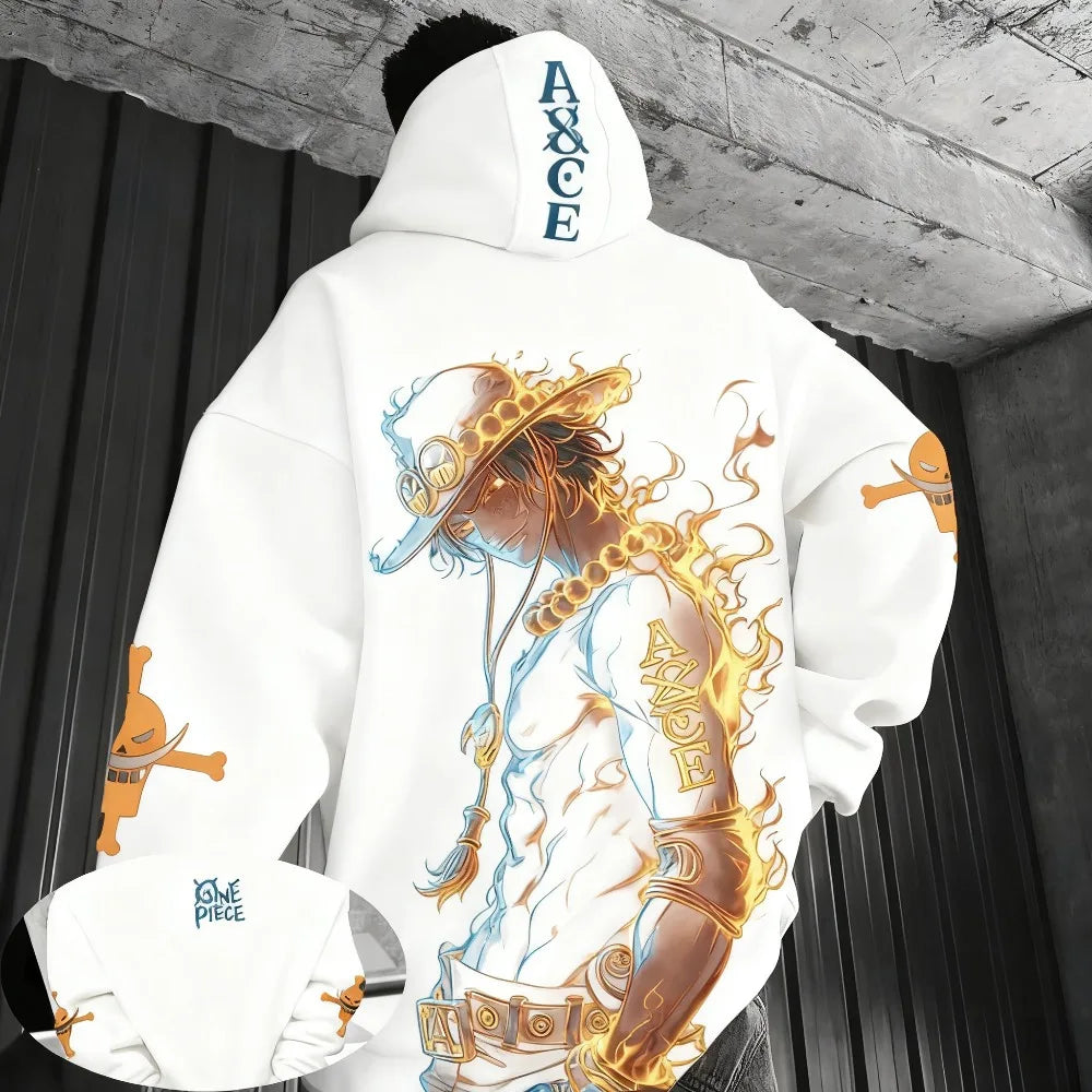 One Piece Anime Ace Co Branded Printed Hoodie Men's and Women's Autumn/Winter Loose Casual Harajuku Sweater Top