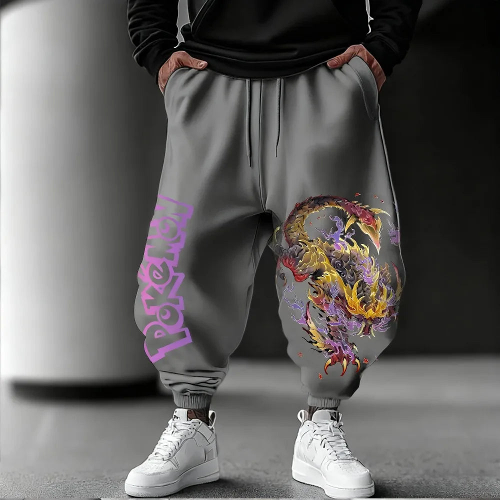 Pokémon Anime Printed Men's Sweetpants  Autumn/Winter New Style American Street Hip Hop Large Loose Casual Cotton Pants