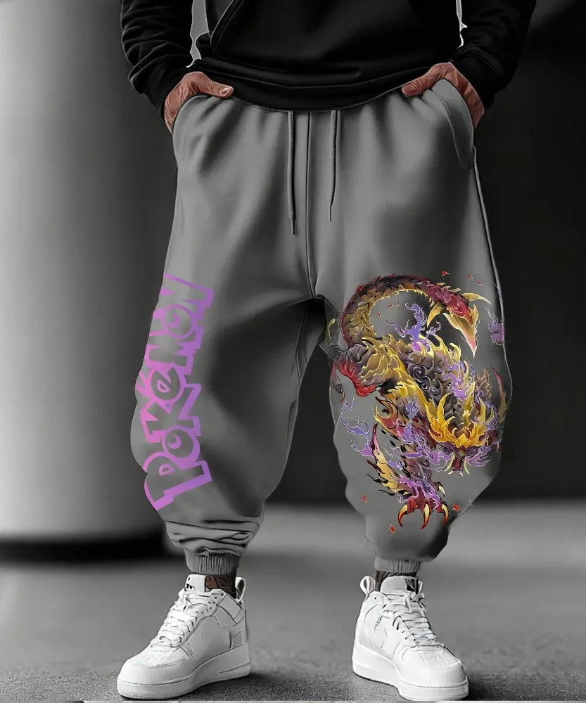 Pokémon Anime Printed Men's Sweetpants Autumn/Winter New Style American Street Hip Hop Large Loose Casual Cotton Pants