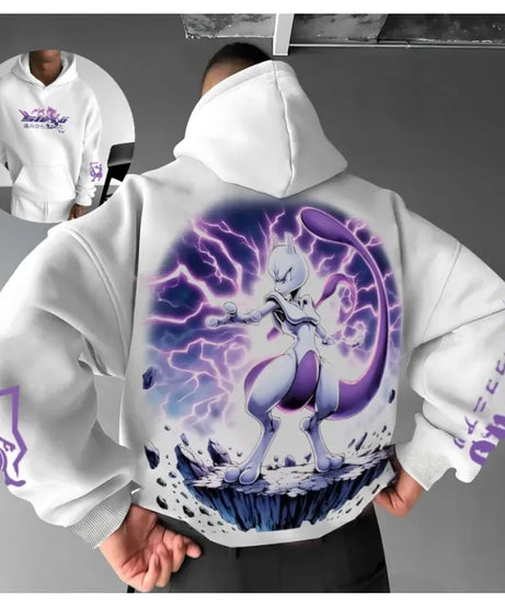 Pokemon Autumn and Winter Handheld Print Hoodie Men's Hand-painted Fashion Trend Loose Casual Jumper