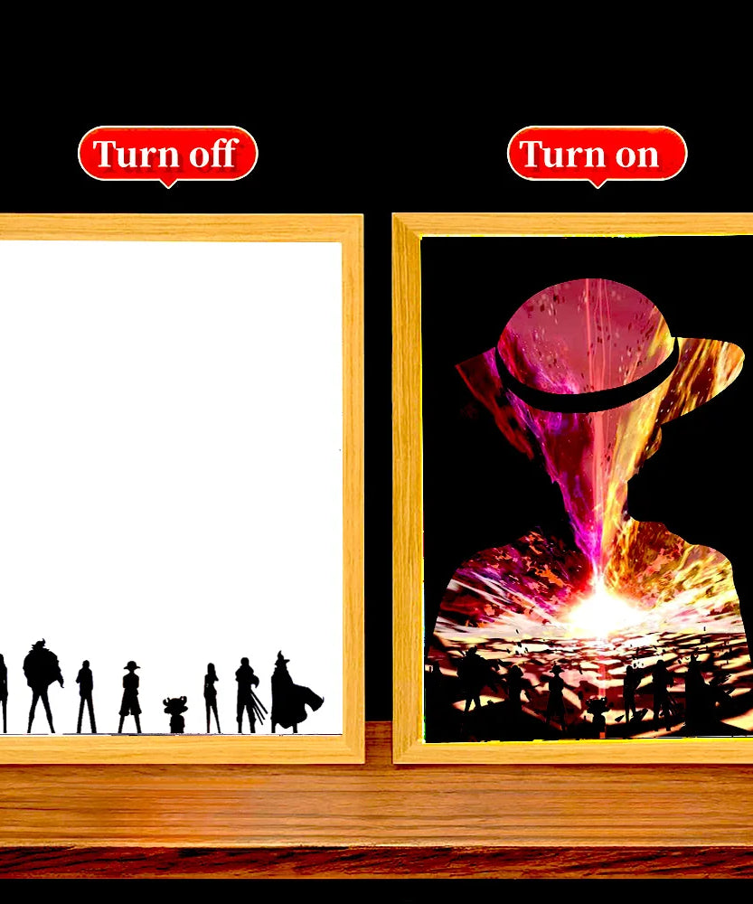 Anime Figure One Piece Light Painting Photo Frame Zoro Luffy Action Figures Led Night Light Room Decor Christmas Gifts Moon Lamp
