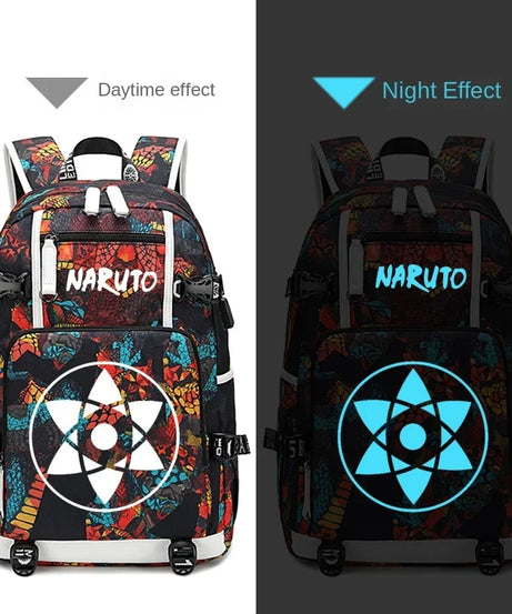 Naruto Sasuke Children Backpack School Bags Waterproof for Boy Girls Anime Luminous Kids SchoolBag USB Charging Book Bag