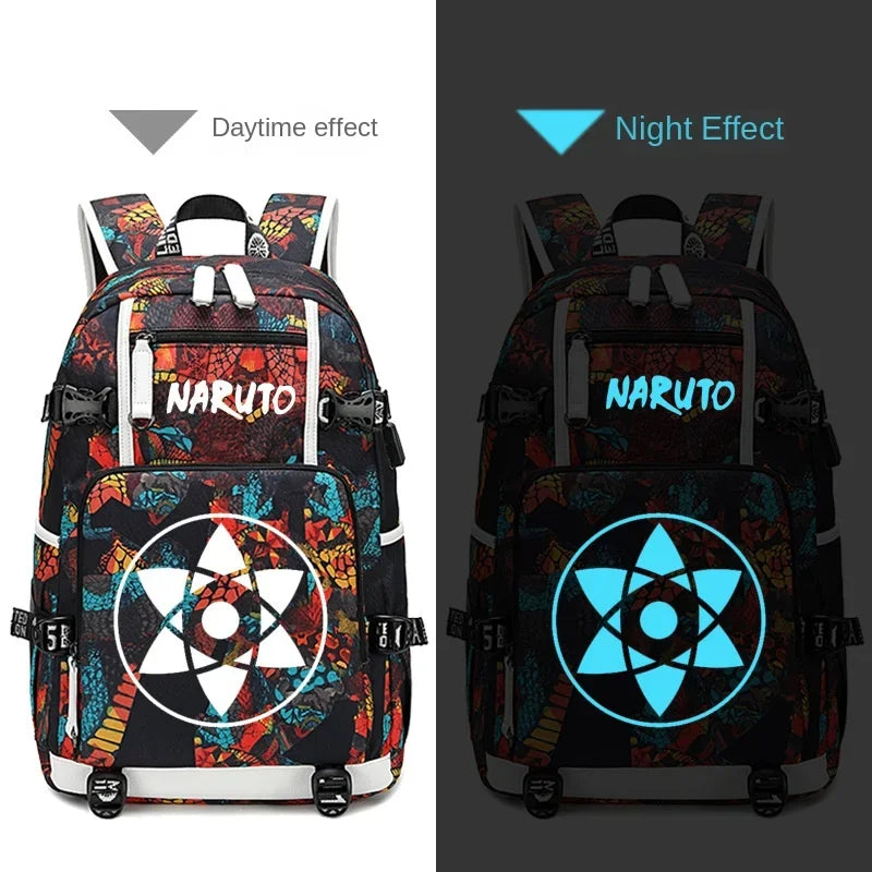 Naruto Sasuke Children Backpack School Bags Waterproof for Boy Girls Anime Luminous Kids SchoolBag USB Charging Book Bag