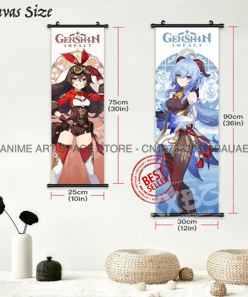 Genshin Impact Hanging Painting Game Yae Miko Scrolls Picture Ganyu Home Decor Klee Wall Art Diona Decorative Posters Qiqi Mural