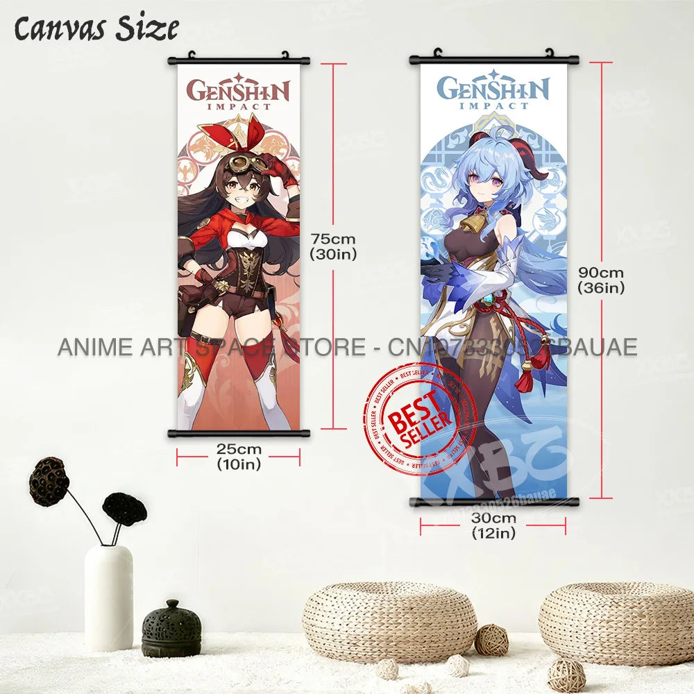 Genshin Impact Hanging Painting Game Yae Miko Scrolls Picture Ganyu Home Decor Klee Wall Art Diona Decorative Posters Qiqi Mural