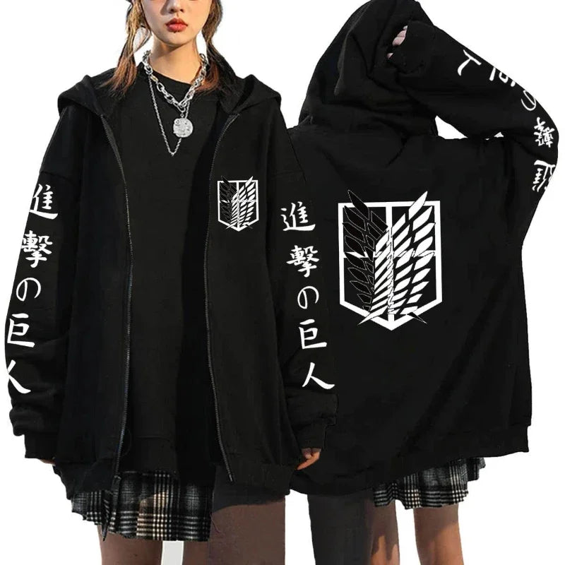 Attack on Titan Trendy Pattern Printed Zipper Hoodie – Punk Style Fleece Sweatshirt 6