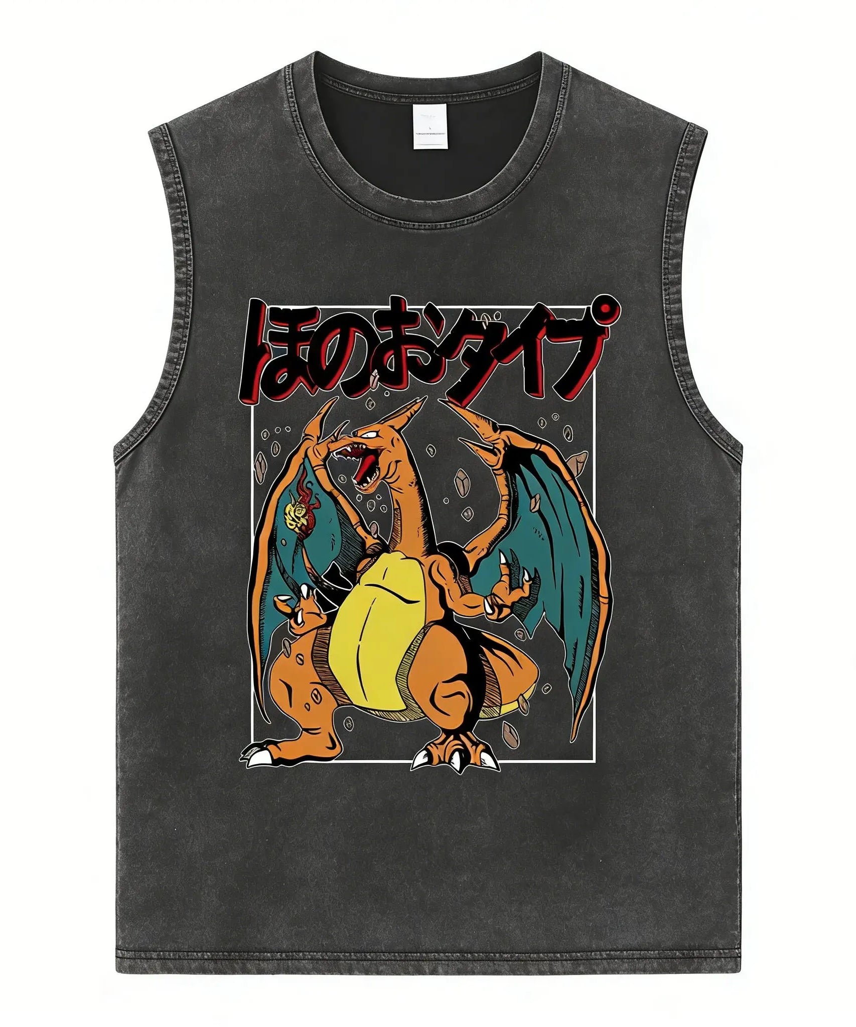 Vintage Washed Gym Vest Man T Shirt Pokemon Print Y2k Summer Sleeveless Shirt Print Streetwear Loose Casual Men's Tank Top