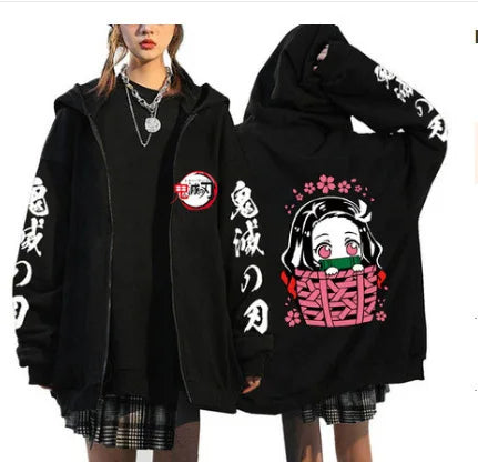 Demon Slayer Zipper Sweatshirts Zip Up Hoodie Anime Hoodies Unisex Hip Hop Streetwear Nezuko Kamado Graphic Y2K Clothes gifts