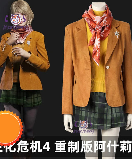 Game Resident 4 Remake Ashley Graham Evil Cosplay Costume Shoes Orange Jacket Coat Halloween Carnival Party Role Disguise Clothe