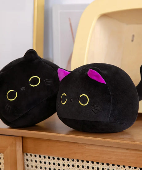 7/11/20CM Kawaii Small Cuddly Black Cat Plush Doll Stuffed Round Ball Cat Plushie Girl's Bag Keychain Pendant Toys
