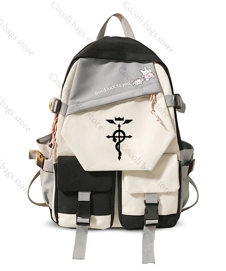 Anime Fullmetal Alchemist Series Print Backpack Large Capacity School Bag Daily Use Backpacks for Men Women Schoolbag