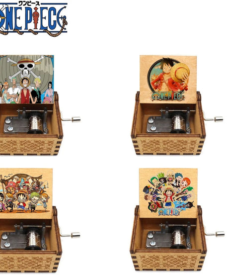 Best Sellers Kawaii Antique Carved Wooden Hand Crank One Piece Music Box Figure Happy Halloween Christmas Birthday