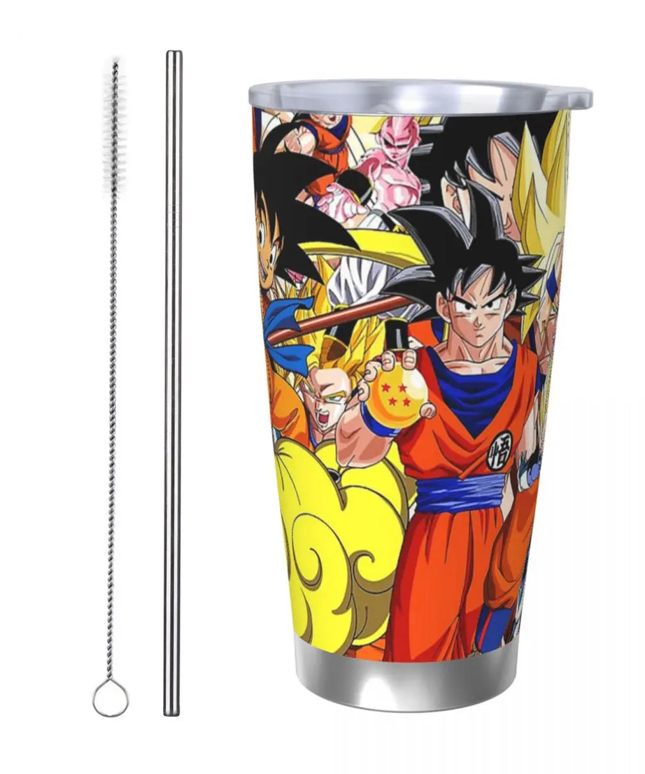 Son Goku & Vegeta DBZ Stainless Steel Tumbler – Double Wall Hot & Cold Cup with Straw