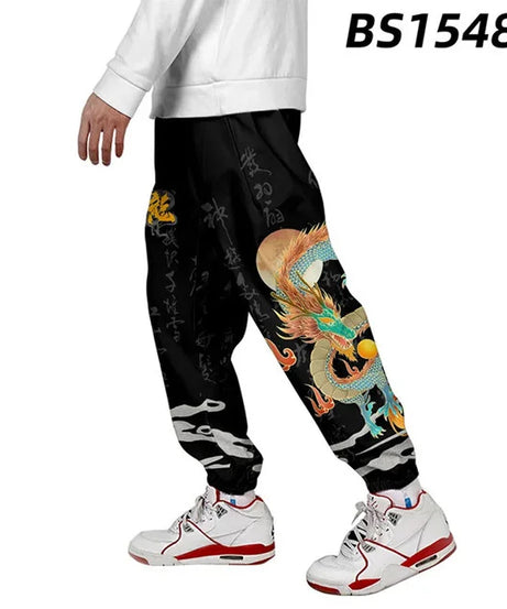 Kanagawa Wave Dragon Sweatpants Women/Men Smooth Satin Joggers Spring High Street Anime Trousers Fashion Pants