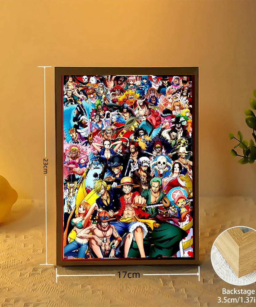 Anime Figure One Piece Light Painting Photo Frame Zoro Luffy Action Figures Led Night Light Room Decor Christmas Gifts Moon Lamp