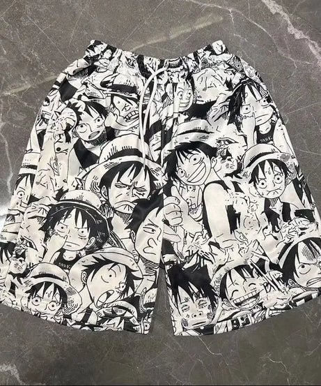 One Piece Lufy Shorts Anime Figure Summer Loose Fitting Home Pajama Pants Casual Couple Beach Pants Men Boys Cosplay Toy