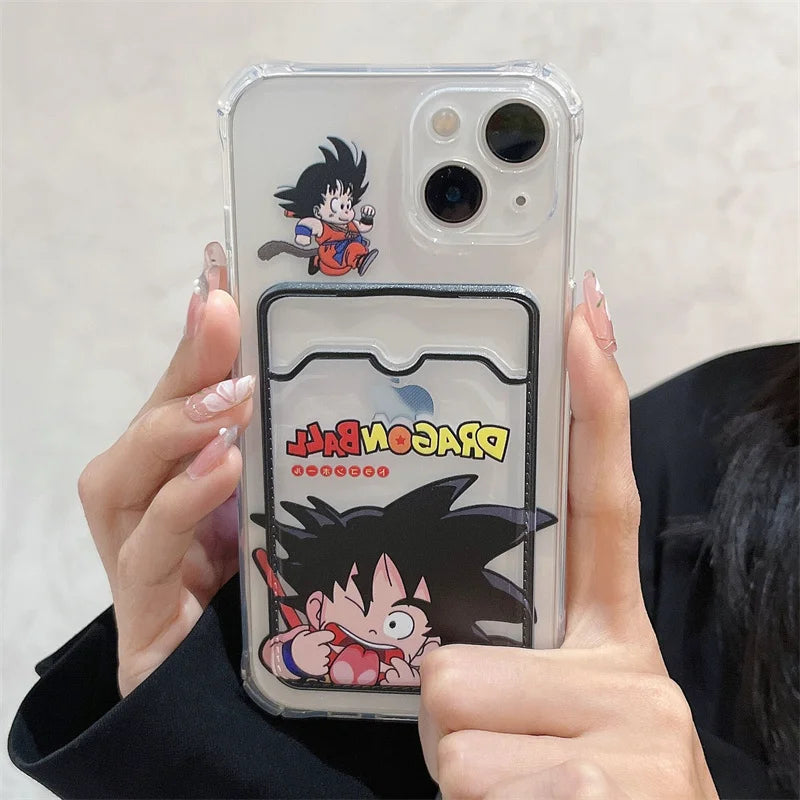 Bandai Anime Dragon Ball Card Holder Phone Case for iPhone 13 11 12 14 15Pro Max X Xs XR 8 7 Plus Clear Silicone Soft Back Cover