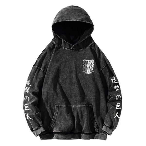 Attack on Titan Scout Legion Vintage Washed Graphic Hoodie Harajuku Streetwear