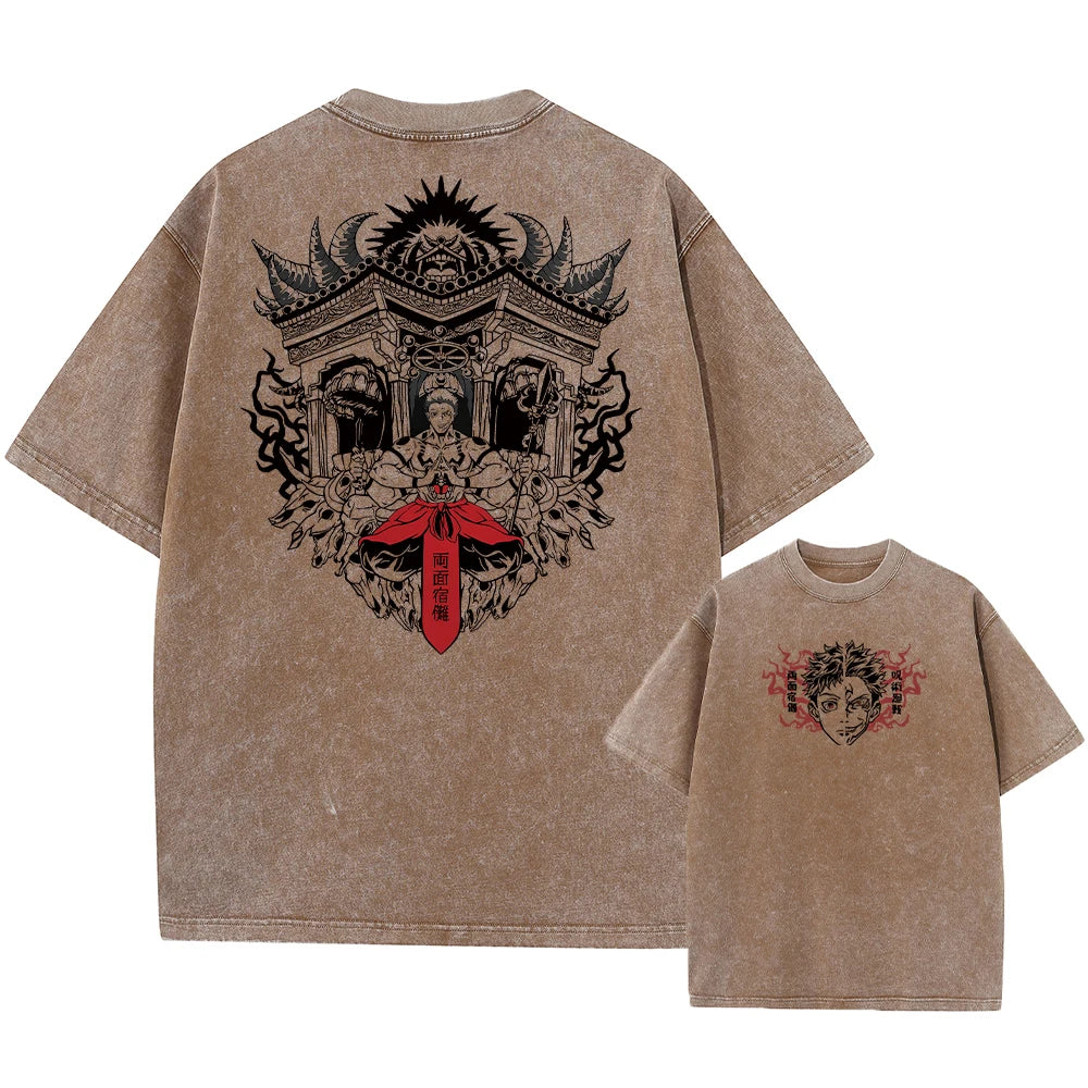 Summer Washed T Shirt Anime Graphic Print Streetwear Vintage Oversized T-Shirt Men Fashion Cotton Top Tee Black Tshirt