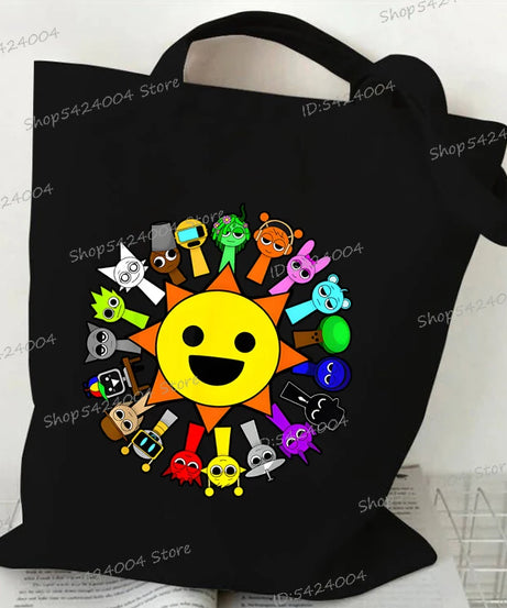 Anime Sprunki Incredibox Game Handbags Women Men Large Capacity No Zipper Canvas Tote Bag Sprunki Figure Shoulder Bag