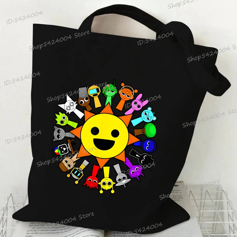 Anime Sprunki Incredibox Game Handbags Women Men Large Capacity No Zipper Canvas Tote Bag Sprunki Figure Shoulder Bag