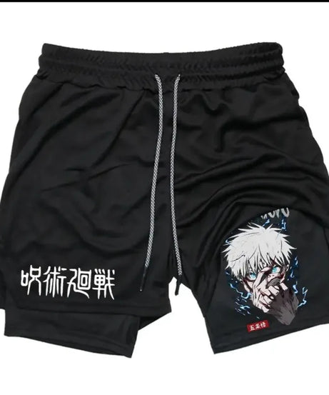 Anime Jujutsu Kaisen Performance Yuji Print Sport Running 2 in 1 Gym Shorts Training Men's Summer Workout Sportwear Y2K Shorts
