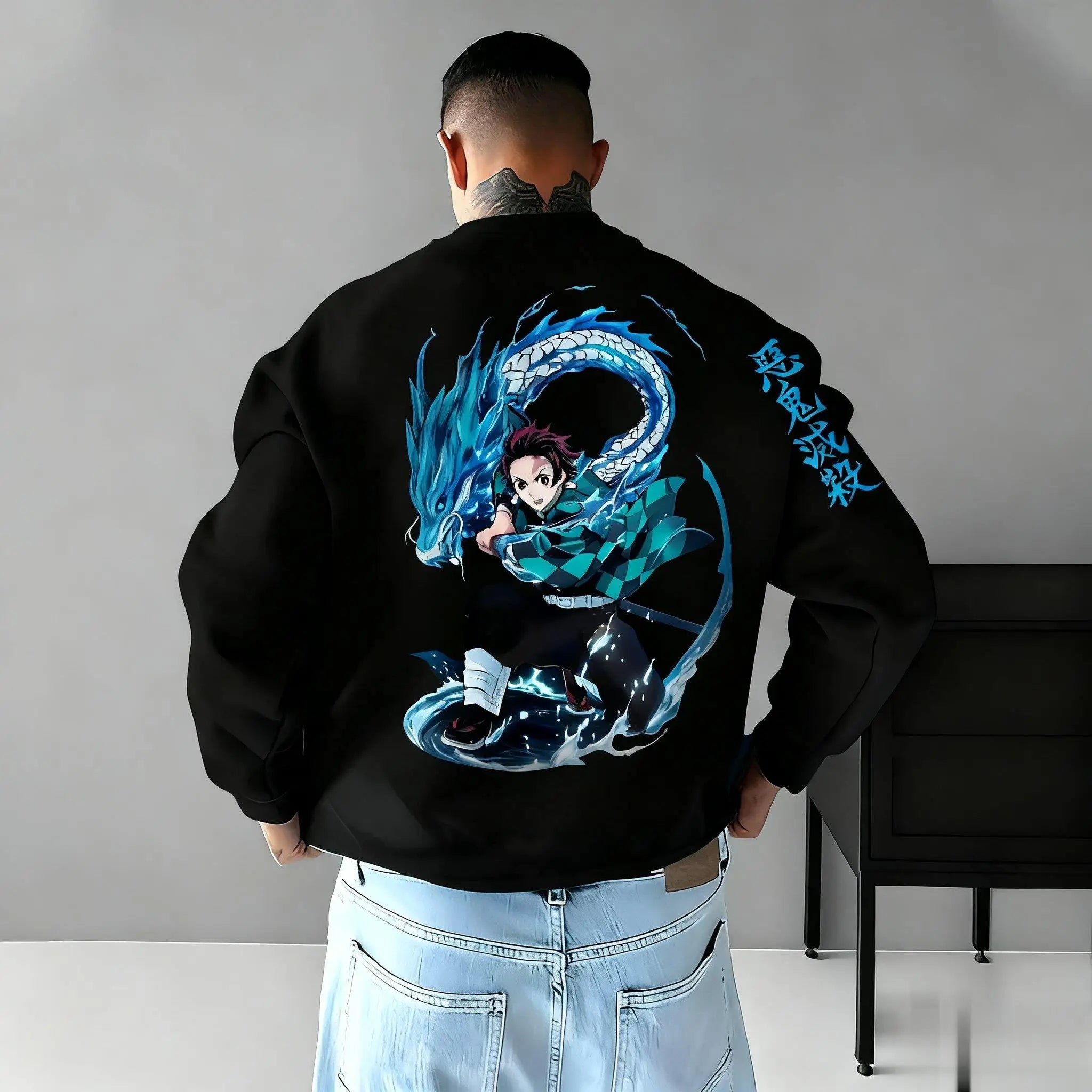 Oversized Demon Slayer Jacket Men Women Hooded Anime Print Coat Outdoor Streetwear Pullover Sweatshirt Casual Autumn Winter New