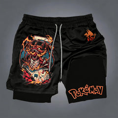Pokémon Anime Printed Double Layer Shorts – Premium Mesh Fitness & Running Pants for Men