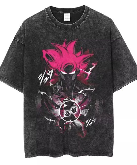 New Hip Hop Streetwear Anime Dragon Ball Printed Growzed T-Shirt Mens Washed Vintage Black Summer Casual Cotton T Shirt Fan Gift
