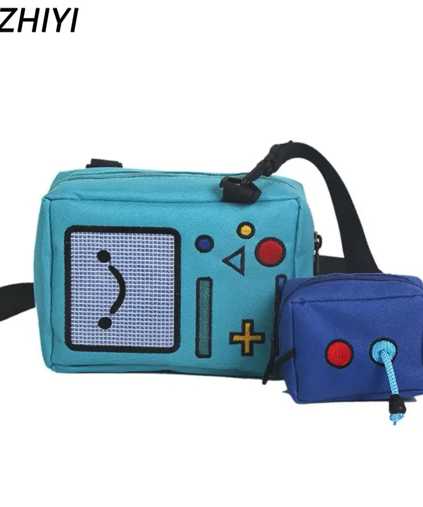 Anime Adventure Time BMO Small Bags for Women Phone Purse Female Canvas Game Machine Shoulder Bag Funny Crossbody Bag