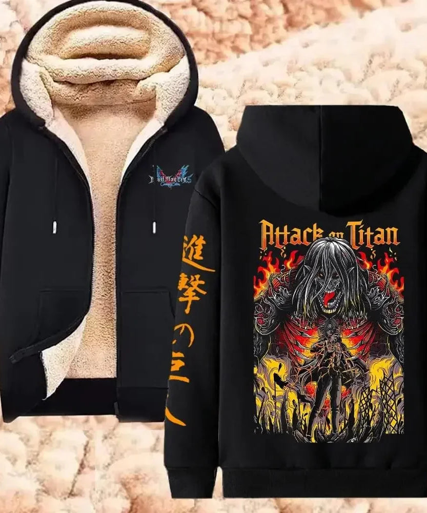 Attack on Titan Winter Warm Zipper Jacket Anime Print Hoodies Men Women Thicken Zip Up Sweatshirts Harajuku Hip Hop Streetwear