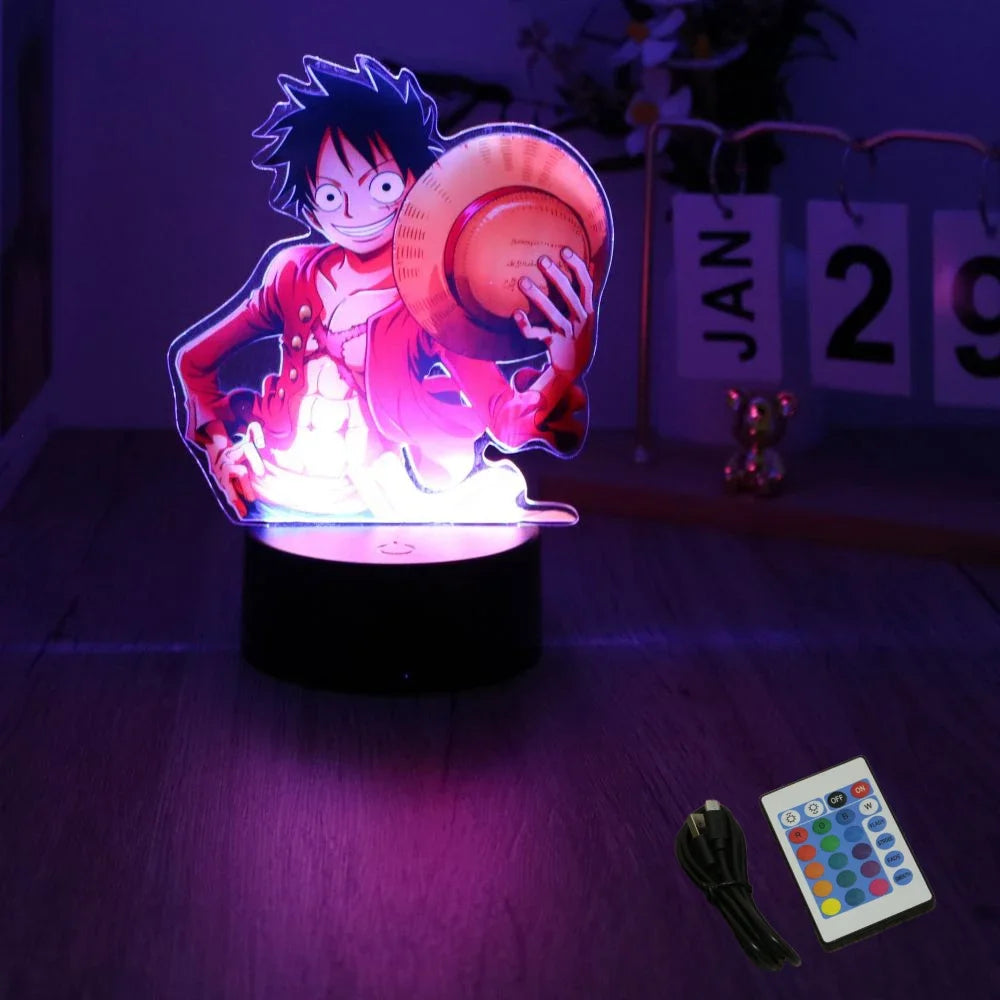 Actions Figure One Piece Luffy Zoro Anime Figures 3D Lamp PVC Action Collection Model Toys LED Night Light Kid Christmas Gift